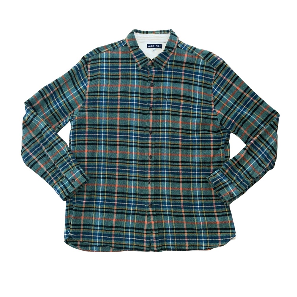 Alex Mill‎ Flannel Shirt Mens XL Green Blue Plaid Cotton Button Down Excellent